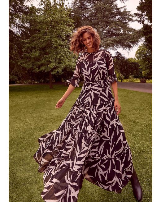 Phase Eight Black Amber Leaf Tiered Dress