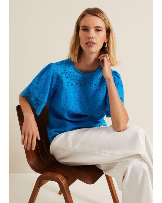 Phase Eight Blue Sage Broderie Top