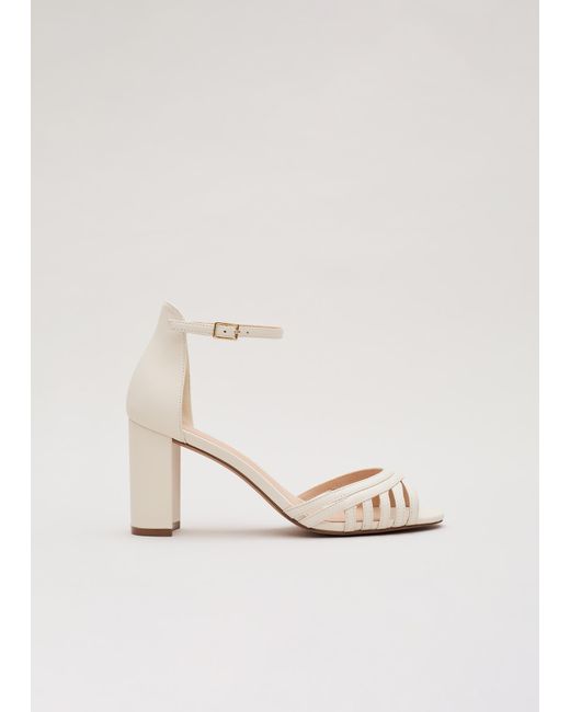 Phase Eight White Leather Strappy Block Heel Sandal