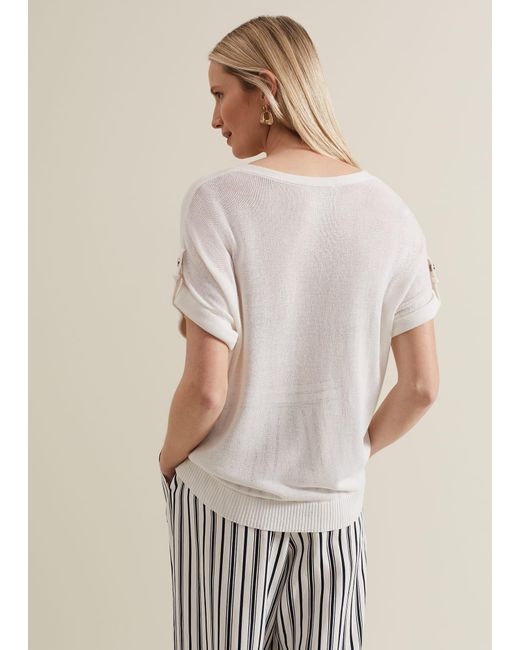 Phase Eight Brown Laura Linen Metal Button Tab Top