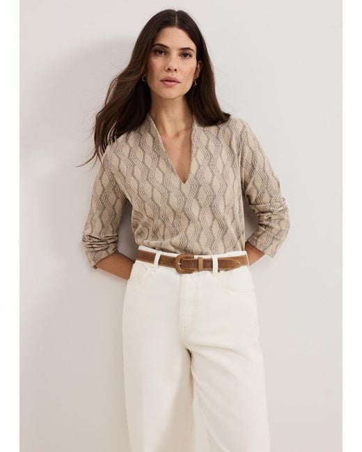 Phase Eight Natural Rena V Neck Textured Top