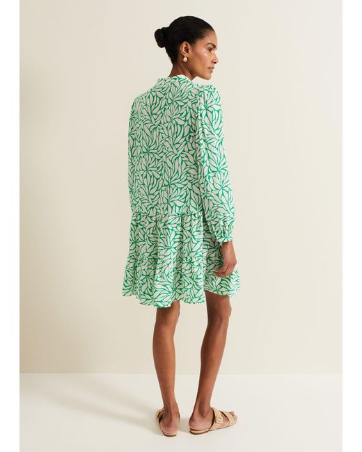 Phase Eight Green Penele Leaf Print Swing Dress