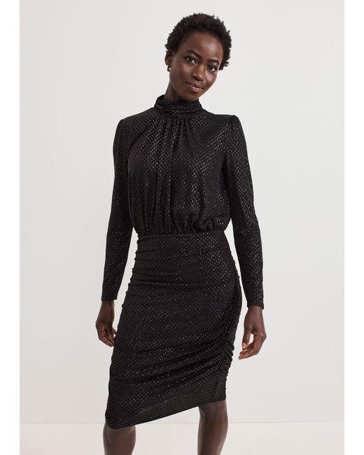 Phase Eight Black Tessa Glitter Printed Fitted Dress