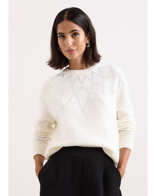 Phase Eight White Petite Abigail Hotfix Fairisle Jumper