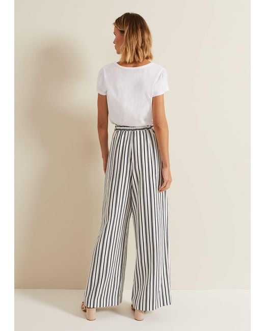 Phase Eight Natural Selene Striped Wide Leg Suit Trousers