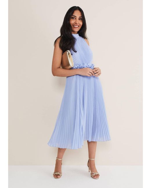 Phase Eight Blue Petite Simara Pleated Midi Dress