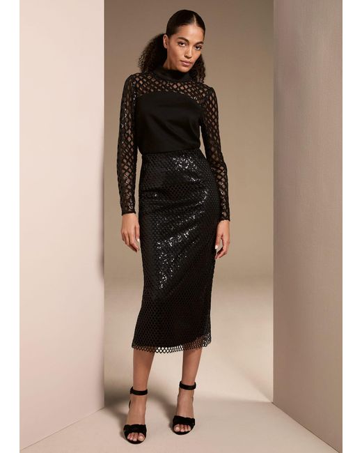 Phase Eight Natural Mauve Mesh Sequin Midi Skirt