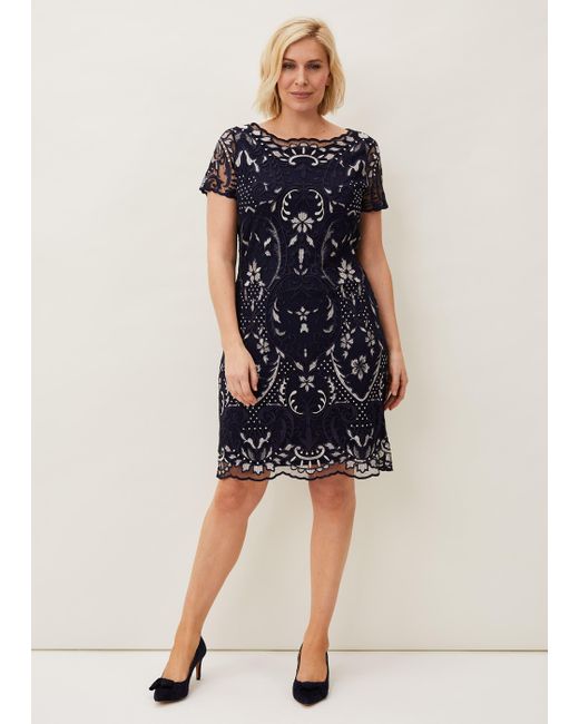 Phase Eight Blue Lizzy Embroidered Dress
