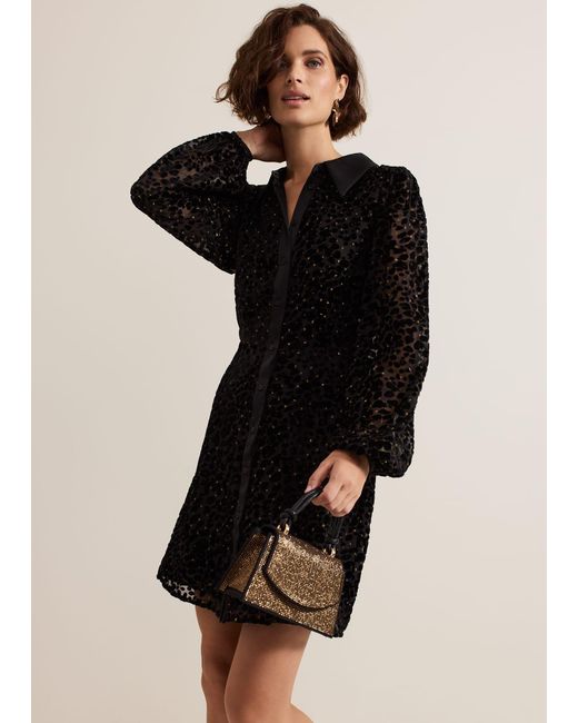 Phase Eight Black Esin Shimmer Shirt Dress