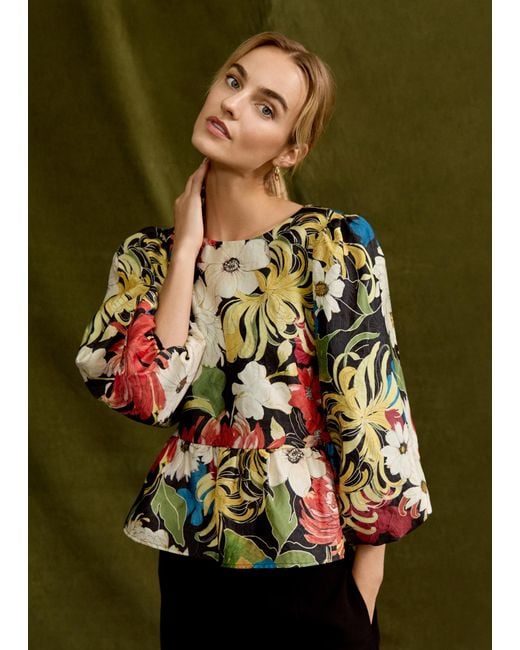 Phase Eight Green Ellis Peplum Hem Top