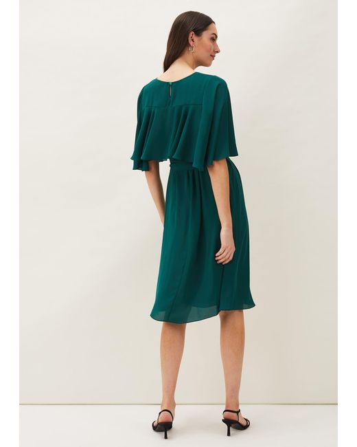 Phase Eight Green Alexia Double Layered Fit And Flare Belted Dress