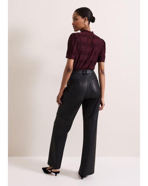 Phase Eight Black Melissa Pu Straight Leg Trouser
