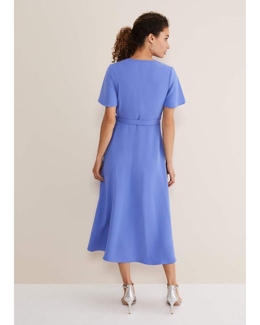 Phase Eight Blue Julissa Ruffle Wrap Midi Dress