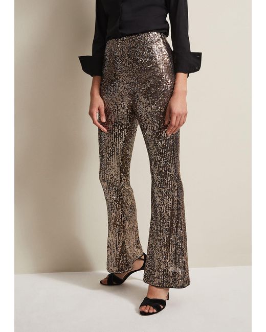 Phase Eight Natural 's Karmia Gold Sequin Flared Trousers