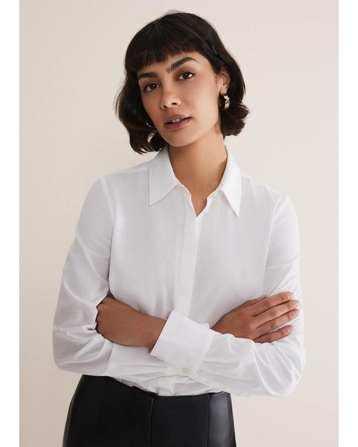 Phase Eight 's White Cotton Fitted Shirt
