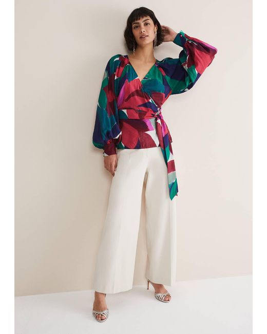 Phase Eight Blue 's Shalni Abstract Floral Wrap Top