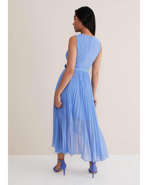 Phase Eight Blue Petite Brianna Pleated Midaxi Dress