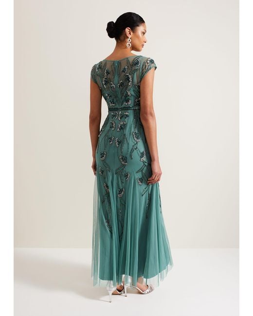 Phase Eight Green 's Bonnie Pleated Wrap Satin Maxi Dress