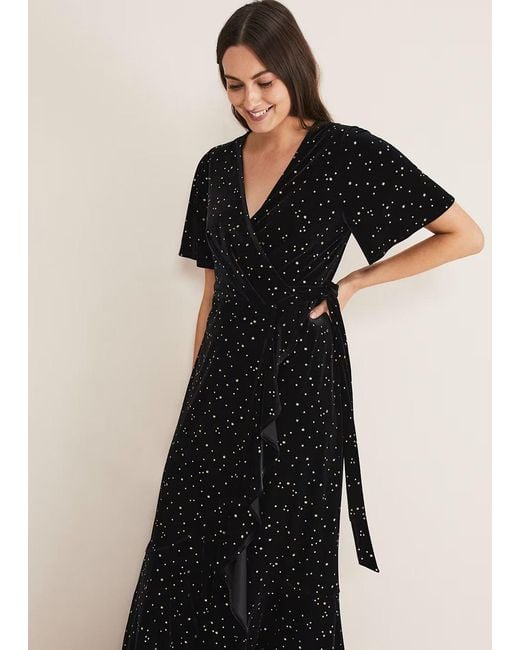 Phase Eight Black Petite Holly Velvet Star Wrap Maxi Dress