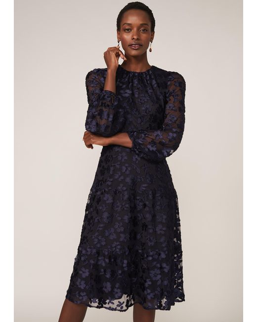 Phase Eight Blue Rhona Floral Flocked Dress