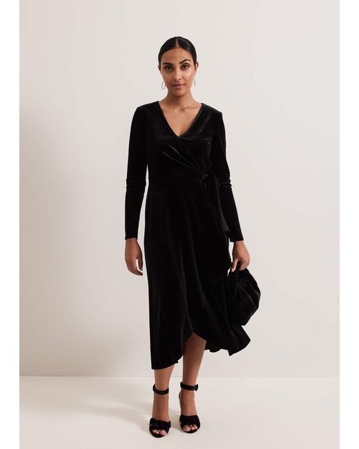 Phase Eight Black Petite Julia Velvet Wrap Dress