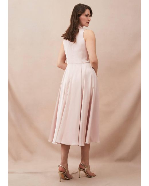Pink Phase Eight Satin Elsie Corsage Dress in Shell Pink Womens Clothing Dresses Casual and day dresses 