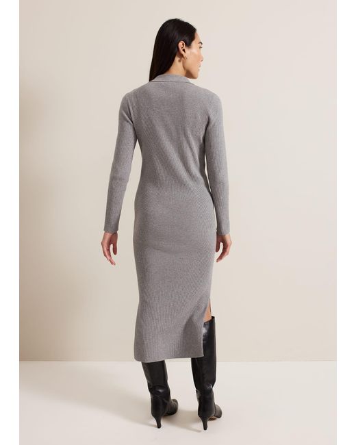 Phase Eight Gray 's Lucy Collared Popper Column Midi Dress