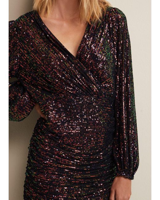 Phase Eight Black 's Ruby Sequin Ruched Mini Dress