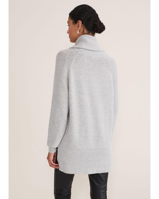 Phase Eight Gray Bronte Cowl Neck Sequin Jumper