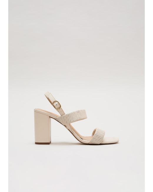 Phase Eight Natural 's Leather Double Strap Block Heel Sandal