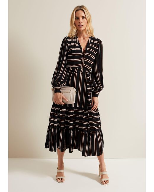 Phase Eight Black Laura Stripe Midaxi Dress