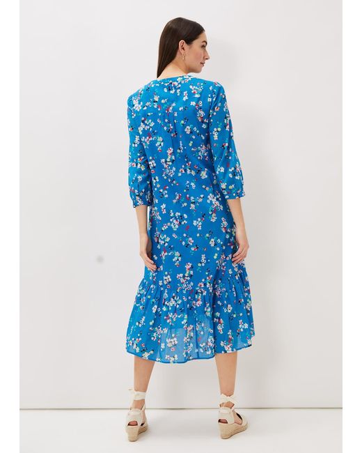 Phase Eight Blue Cotton Floral Tiered Dress