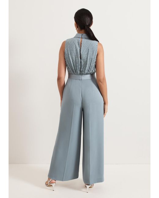 Phase Eight Blue Petite Eliza Textured Bodice Wide Leg Jumpsuit