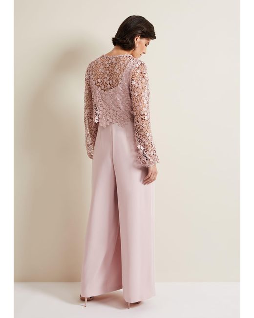 Phase Eight Pink Petite Mariposa Lace Jumpsuit