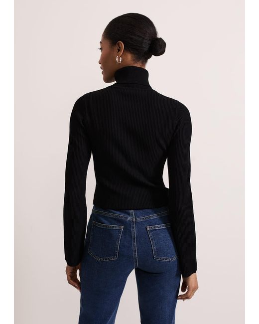 Phase Eight Blue Fran Fluted Sleeve Ribbed Roll Neck