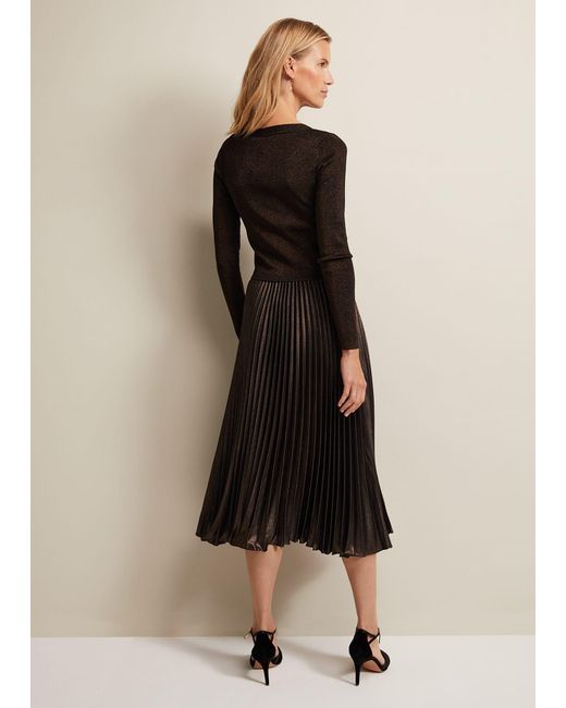 Phase Eight Natural 's Isla Metallic Pleated Knitted Dress