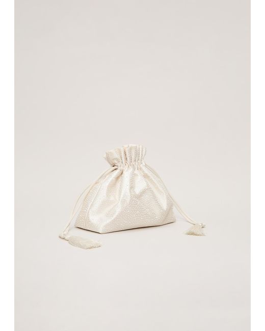 Phase Eight Natural Pearl Drawstring Clutch