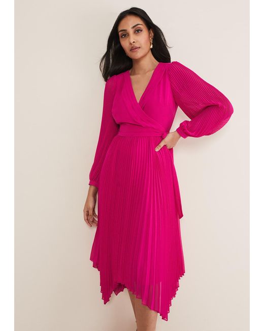 Phase Eight Pink Petite Petra Wrap Pleated Midi Dress