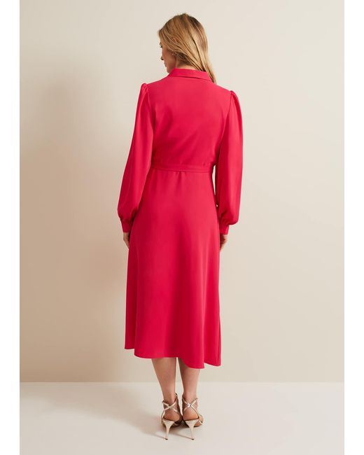 Phase Eight Red Philippa Long Sleeve Midi Dress