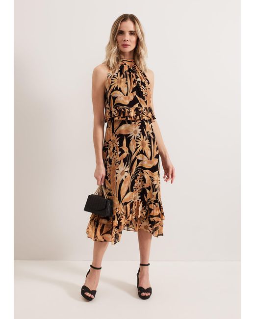 Phase Eight Natural Alma Printed Double Layer Dress