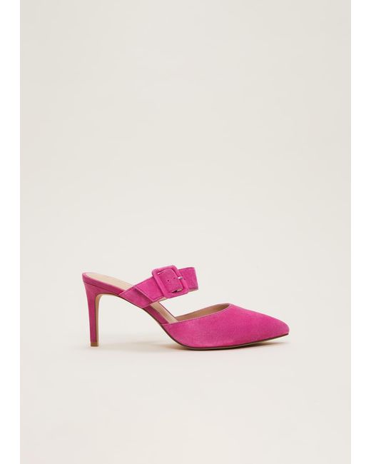 Phase Eight Pink Suede Buckle Backless Heel