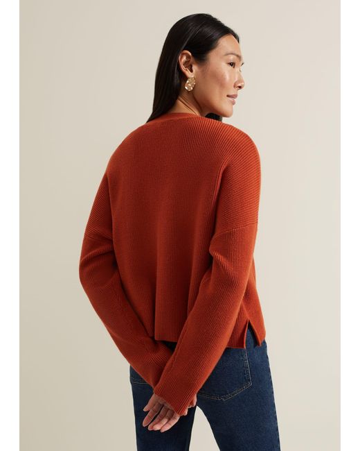 Phase Eight Red Anna Button Ribbed Cardigan