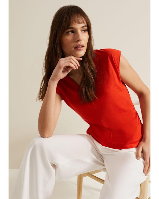 Phase Eight Red 's Jenny V Neck Ruched Top