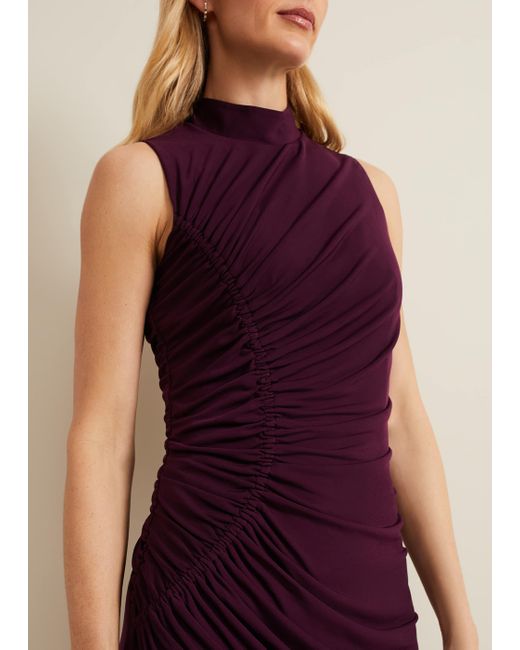 Phase Eight Purple 's Stefania Burgundy Ruched Midi Dress