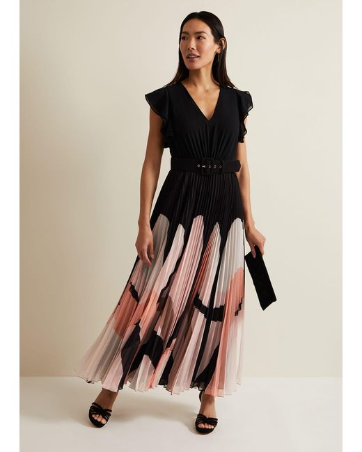 Phase Eight Natural Isla Printed Skirt Ruffle Top Maxi Dress
