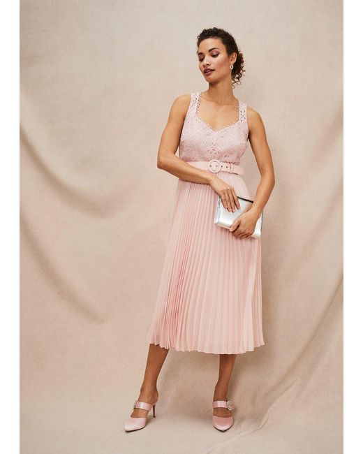 Phase Eight Natural Kassidy Lace Bodice Pleat Dress