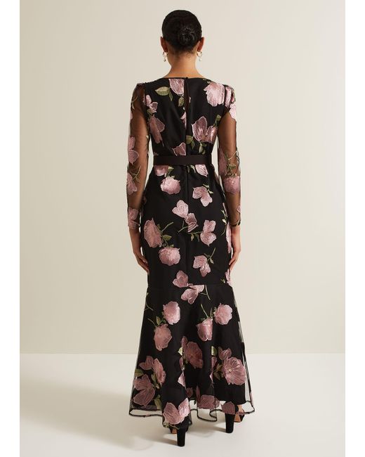 Phase Eight Natural Genny Floral Print Embroidered Maxi Dres