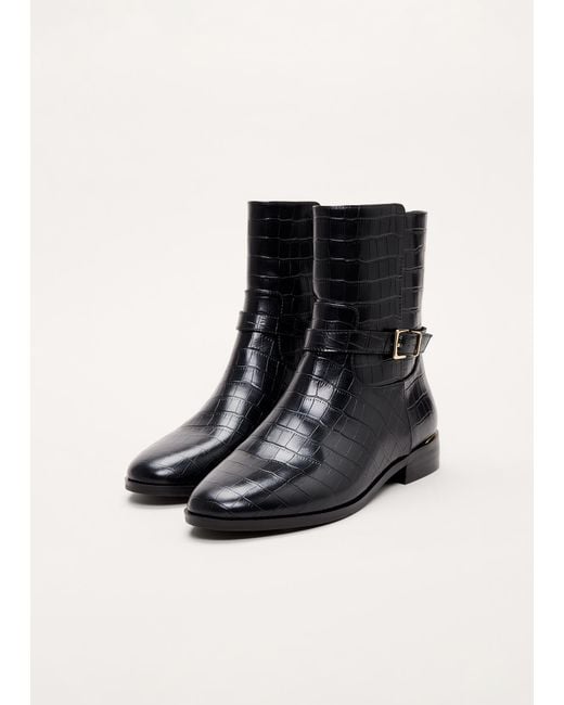 Phase Eight Black Leather Textured Flat Ankle Boot