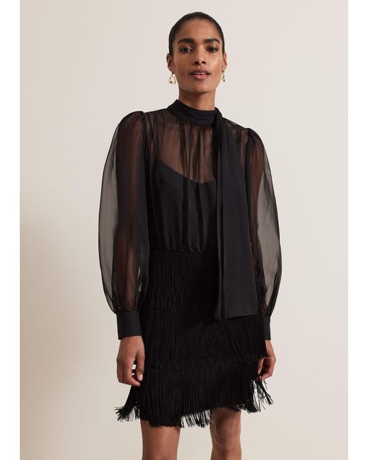 Phase Eight Black Felicity Fringe Skirt Dress