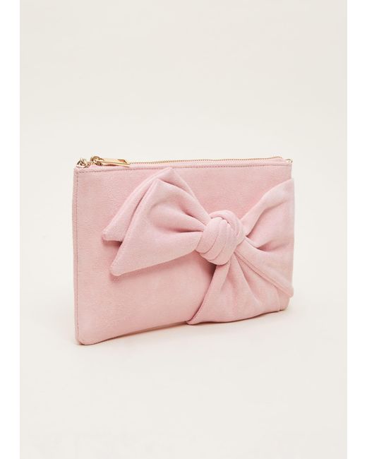 Phase Eight 's Pink Suede Bow Clutch Bag